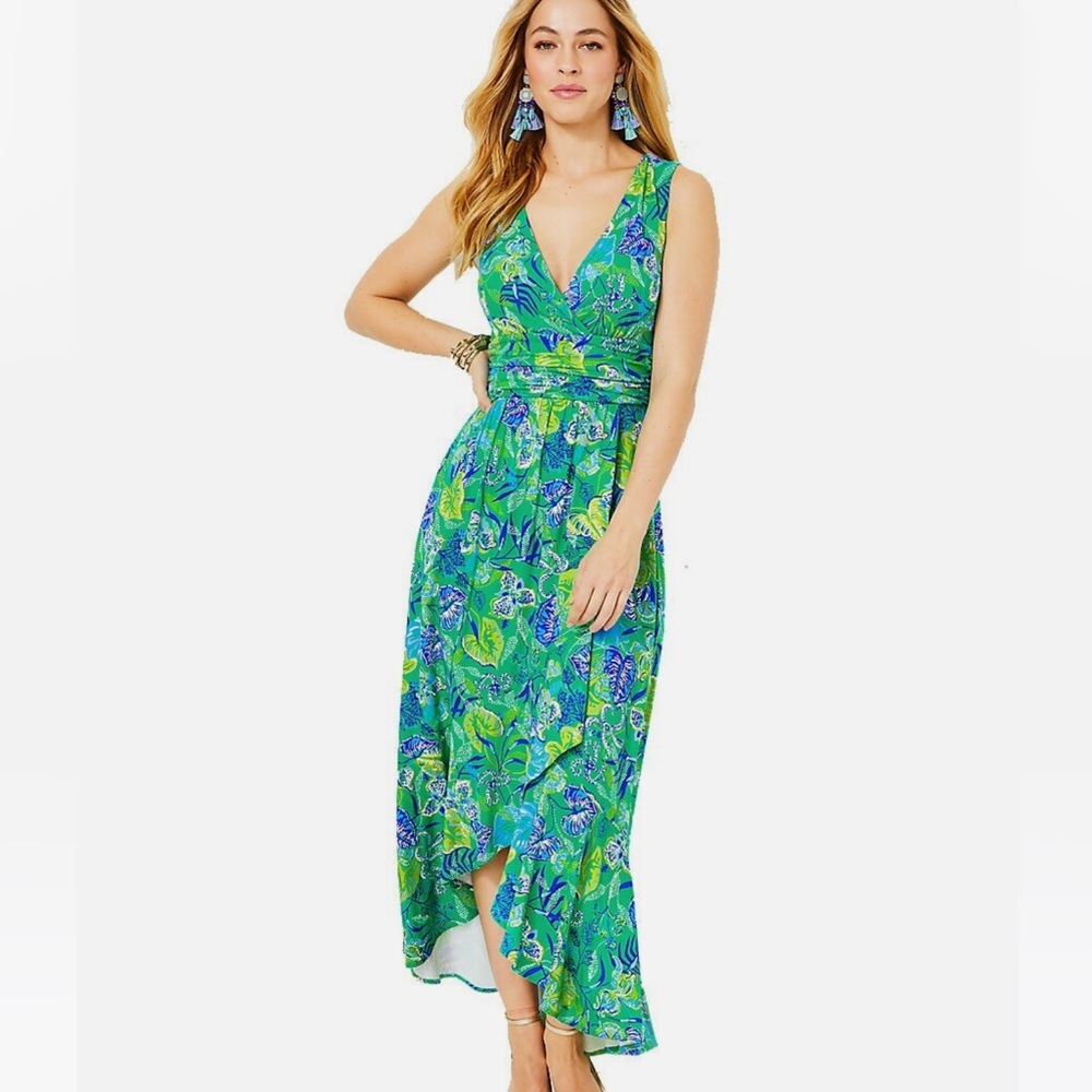 Lilly Pulitzer Moana Wrap Maxi Dress - Botanical Green in a Flutter - Size S